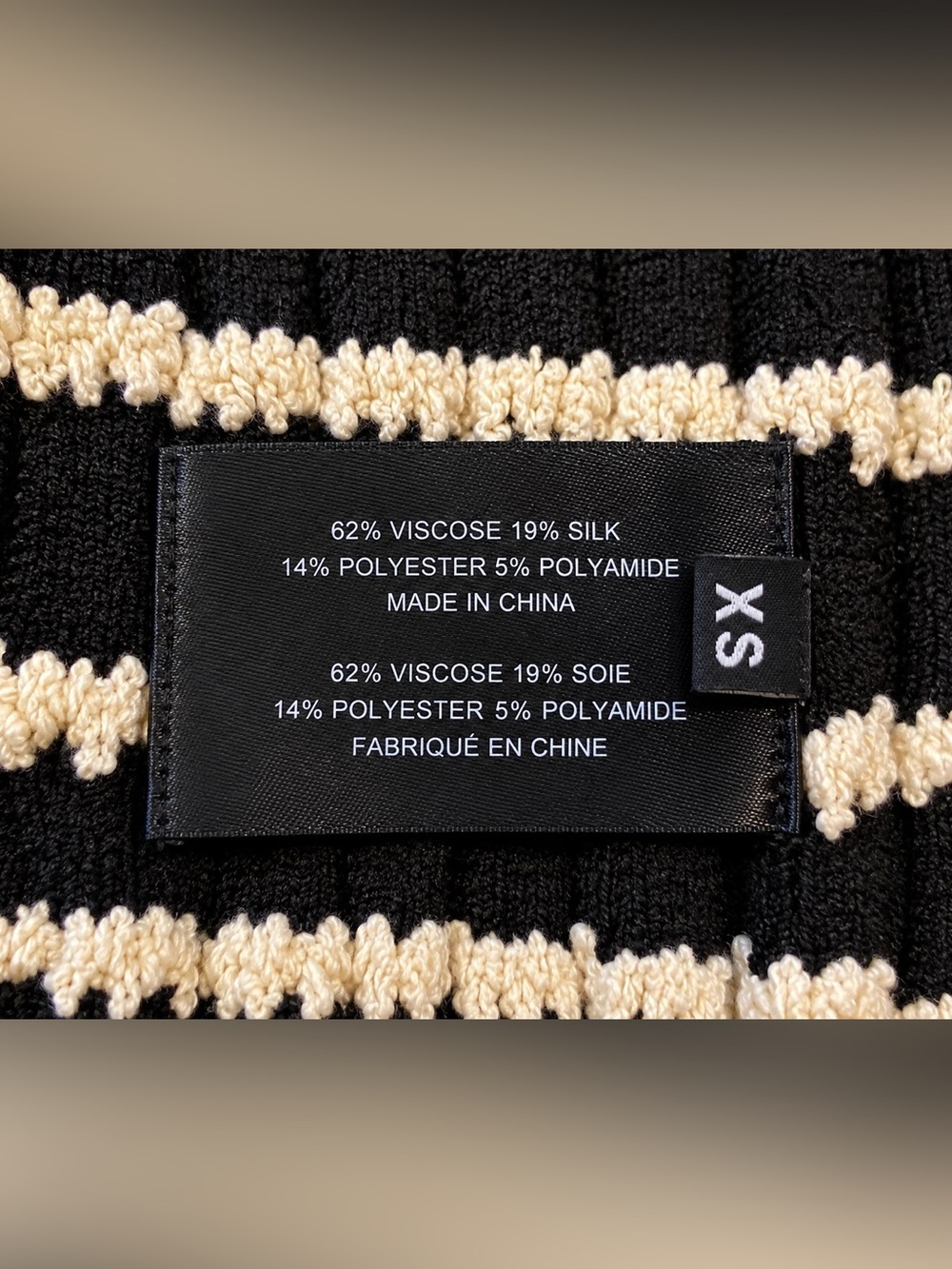 Proenza Schouler Silk Blend Black & Cream  Ribbed Bell Sleeve Crewneck Sweater - Picture 7 of 9